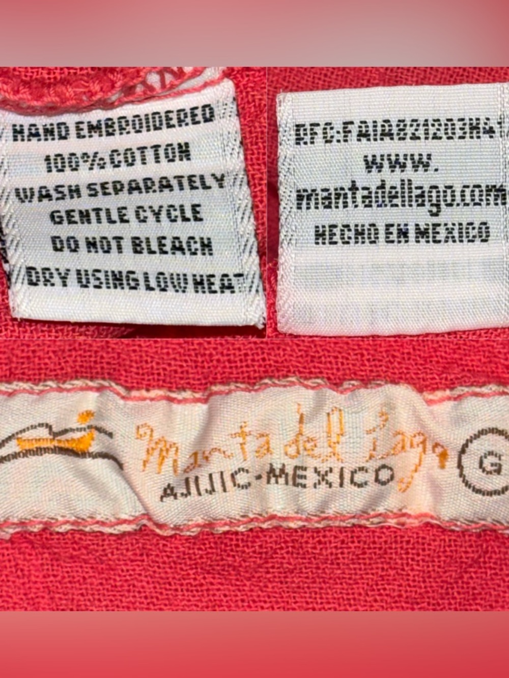Manta del lago hand embroidered top dolman sleeves woman's size large coral - Picture 3 of 12